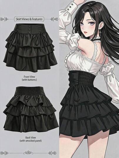 FRIFUL Rok Ruffle Berlapis Pinggang Tinggi Wanita yang Mempesona, Atasan Lucu Serbaguna