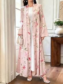 Al Najma Pink Floral Print Elegant Daily Commute Women's Abaya - Pink - View 8