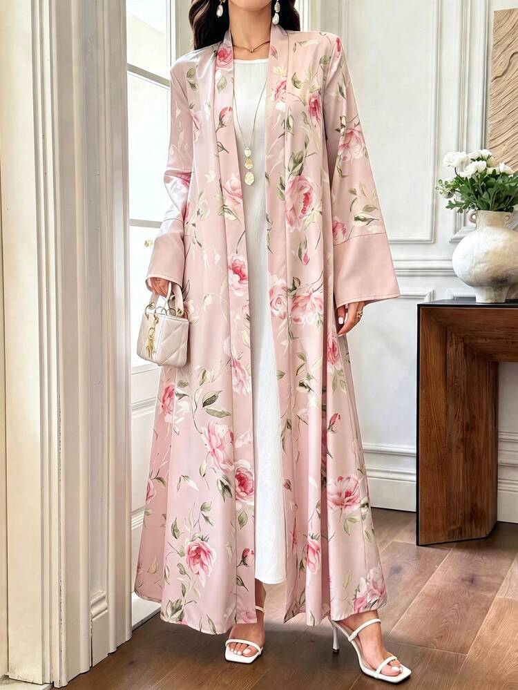 Al Najma 粉色花卉印花優雅日常通勤女款長袍 - 粉色 - 查看 7
