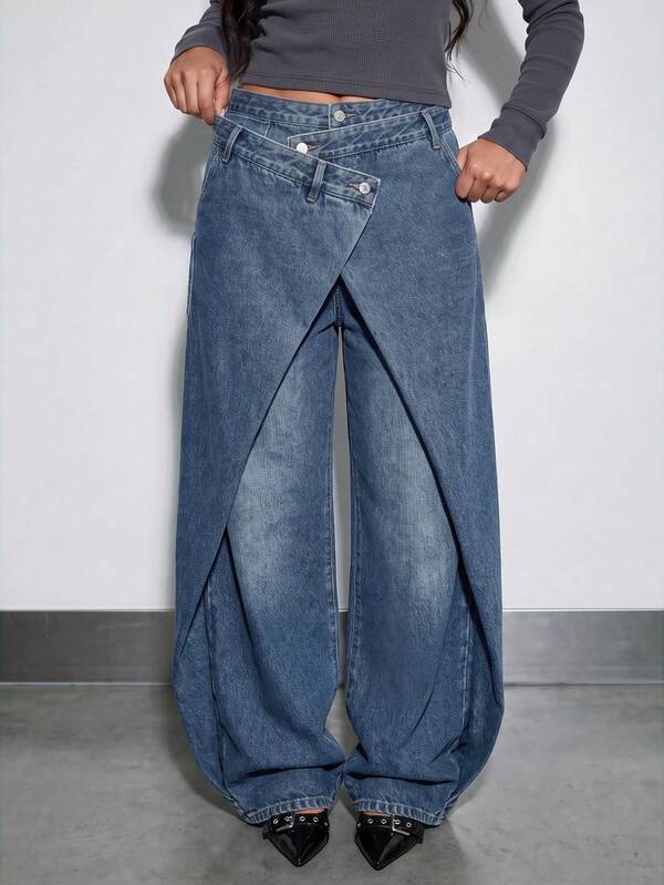 Normani Summer/Autumn Festival Party  Prom Graduation Prom Casual Vacation Country Y2k Women's Fashion Wrap Design Denim Jeans Back-To-School Everyday