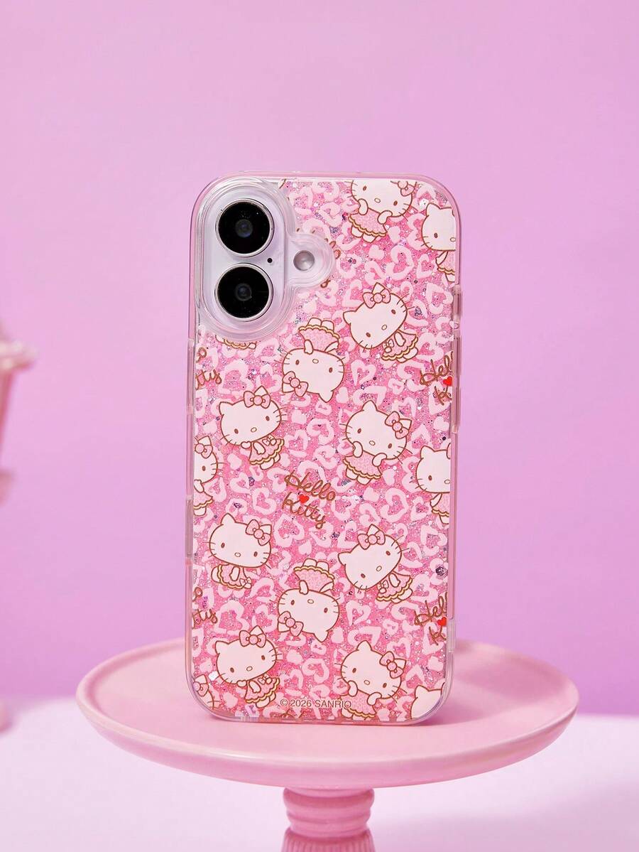 HELLO KITTY AND FRIENDS | Joivida 1個粉色亮片透明手機殼，可愛卡通滿版印花，防震TPU保護套，防指紋時尚保護，適合日常使用，相容於系列 - 彩色 - 查看 1