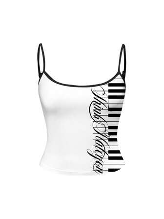 Top de tirantes para mujer con estampado de teclas de piano, estilo Y2K Hot Girl, punk oscuro, para festival de música