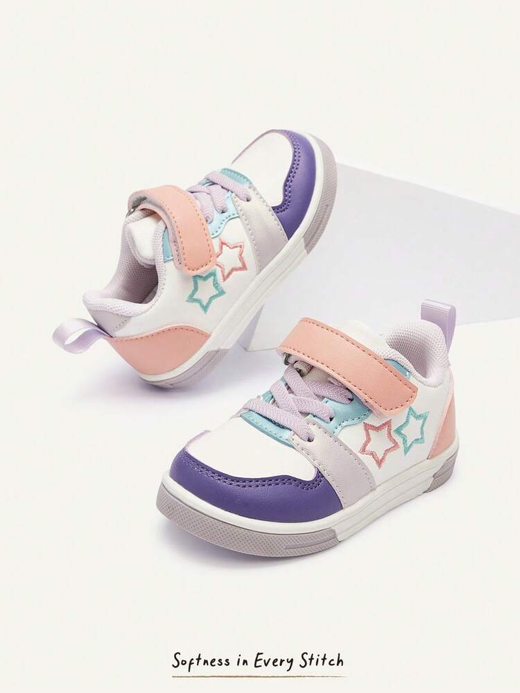 Cozy Pixies Four Seasons Versatile Purple And White Pink Fun Multi-Color Splicing Flat Bottom Casual Fashion Versatile Campus Girls Baby Sneakers - Purple - View 2