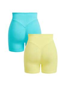 Velisys Velisys 2pcs Women's High Waist Seamless Compression Shorts, Butt Lifting Workout Yoga Running Fitness 3/4 Shorts - Multicolor - View 2