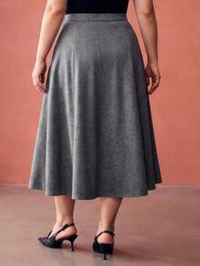 MOTF PREMIUM PLUS SIZE WOMEN'S WOOL FAN-SHAPED AUTUMN/WINTER COMMUTE SKIRT - Grey - View 6