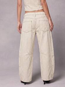 Hauture Women's Casual Striped Button Pocket Jeans For Daily Wear - Apricot - View 6
