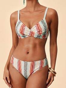 Travachic Women's Summer Beach Colorblock Ruched Sexy Bikini & Triangle Bottom Two-Piece Swimsuit Set - Multicolor - View 5