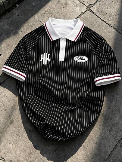 Gym Rark Men's Striped Letter Print Casual Versatile Daily Travel Sports POLO Shirt