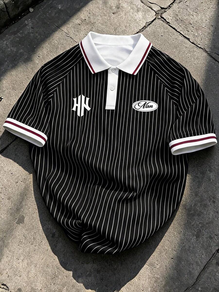 Gym Rark Men's Striped Letter Print Casual Versatile Daily Travel Sports POLO Shirt - Multicolor - View 1