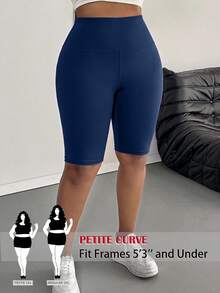 SHEIN PETITE CURVE 大尺碼女款休閒極簡純色內搭褲，適合夏季 - 藏蓝色 - 查看 4