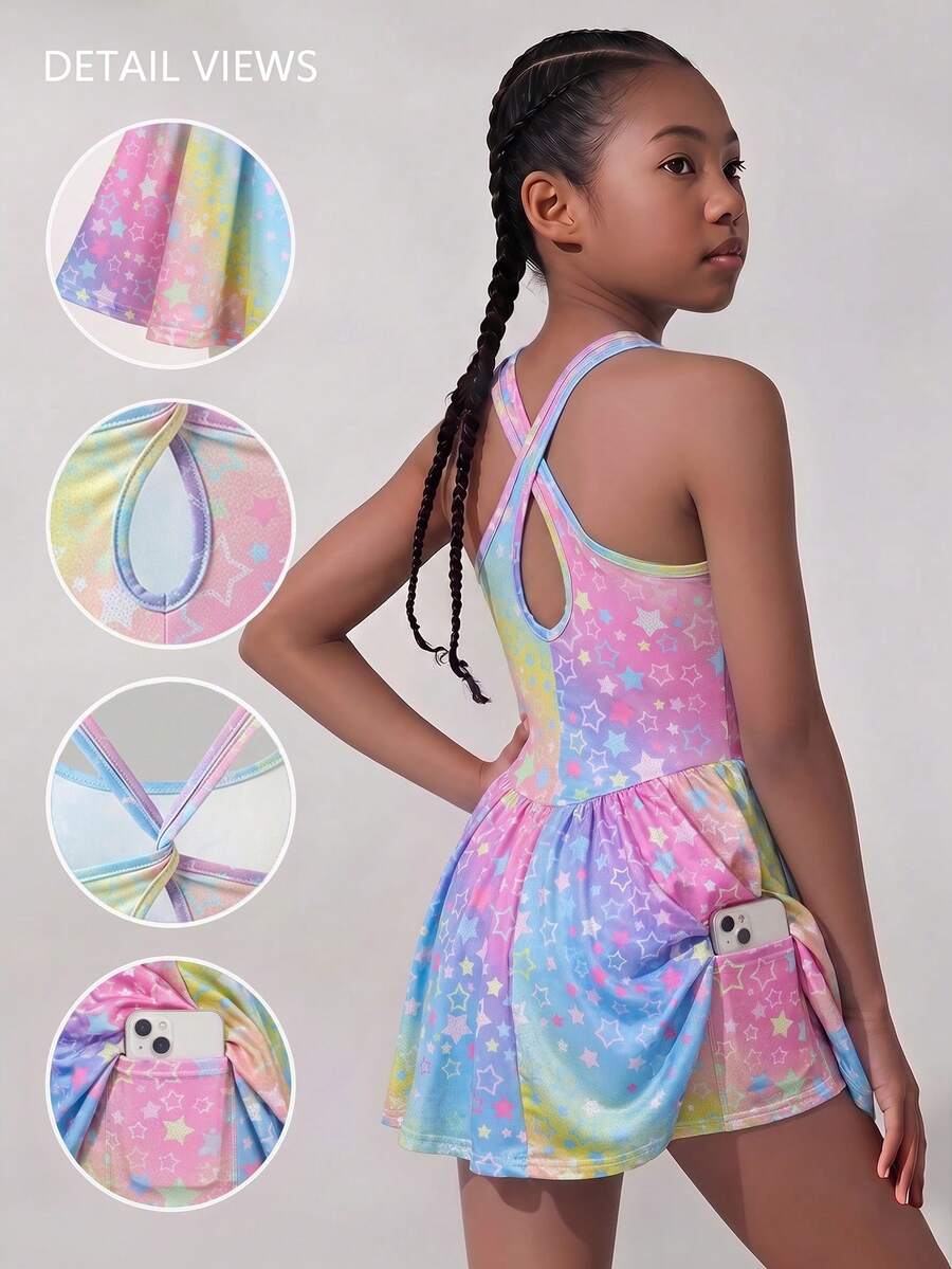Tween Girl Fashion Casual Knit Printed One-Piece Jumpsuit With Colorful Star Print - Multicolor - View 1