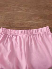 SHEIN 青少年女孩背心上衣與吊帶衫休閒時尚寬鬆T恤與緊身單車短褲兩件套，適合日常穿著、返校、家庭聚會 - 粉色 - 查看 6