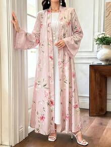 Al Najma Pink Floral Print Elegant Daily Commute Women's Abaya - Pink - View 4