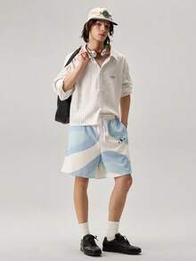Loose Fit Men's Color Block Print Sports Shorts, Suitable For Summer Wear - Multicolor - View 2