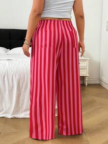 SHEIN EZwear 大尺碼休閒波西米亞風紅白配色長褲，適合度假、秋季穿著 - 彩色 - 查看 2