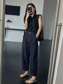 DAZY 女款百褶口袋商務休閒長褲 - 寶藍色 - 查看 3