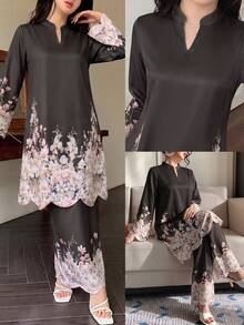 Modelyn 春夏女款V領刺繡時尚寬鬆兩件套 - 彩色 - 查看 3