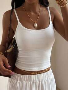 DAZY Women's Solid Color Casual Versatile Camisole Tank Top For Daily Wear - White - View 5