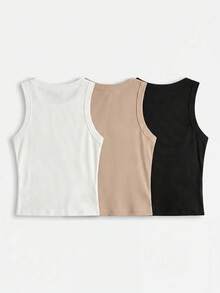 SHEIN BASICS Women's Solid Color Round Neck Ribbed Casual Versatile Tank Top - Multicolor - View 6