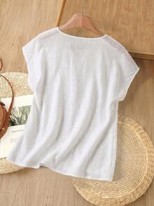 Rusticease Women's Casual Button-Up Textured Shirt For Summer Daily Wear - White - View 3