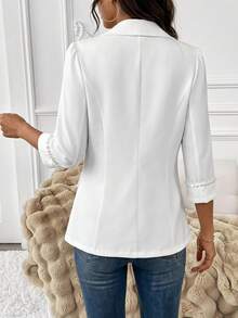 SHEIN Clasi Spring Summer Casual Solid Color Suit Jacket For Commuting Cuff Splicing Pearl Webbing Fall Women Clothes - White - View 2