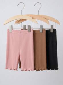 SHEIN 5件套女婴休闲纯色弹力腰针织短裤套装 - 彩色 - 查看 10