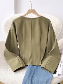 Solavon Women's Fashion Versatile Metal Button Long Sleeve Blazer Elegant - Army Green - View 2
