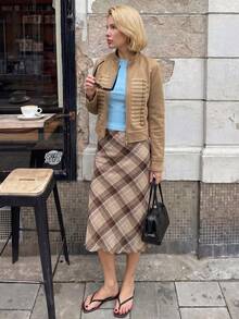 Struktiv 女款春夏純色立領休閒百搭日常旅行長袖外套 - 卡其色 - 查看 5