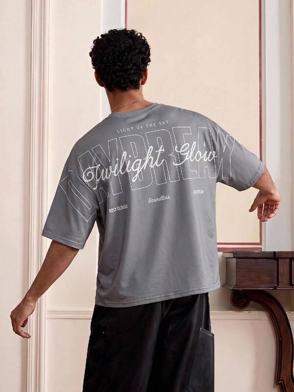 SWAVVY Men's Letter Print Crew Neck Short Sleeve Casual Loose Fit T-Shirt