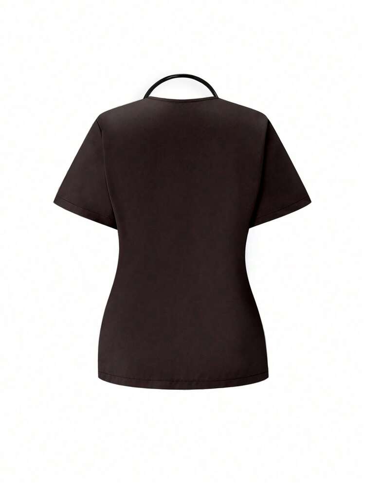 TaskEZ Conjunto de Uniforme Médico: Top de Manga Corta con Cuello en V & Pantalones para Trabajadores de la Salud - Marrón - Añade 4