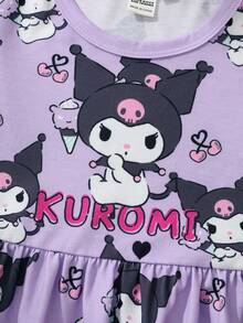HELLO KITTY AND FRIENDS | SHEIN Young Girl Letter Cartoon Print Round Neck Short Sleeve Dress - Purple - View 4