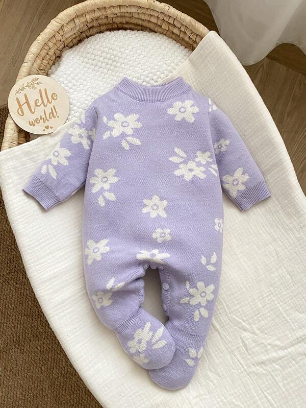 SHEIN 1pc Beige Newborn Baby Sweater Romper With Socks, Round Neck Long Sleeve, Cute Bee Embroidery, Minimalist Jumpsuit
