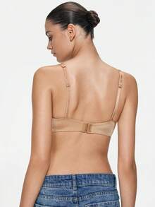 SHAPORA 1pc Apricot Color Underwire Push-Up Bra With Double Breasted Closure, Minimizes Side Bulge Brown Push Up Bra No Wire - Apricot - View 2