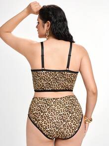 Slumbrini Plus Size Everyday Casual Printed Underwear Set - Brown - View 2