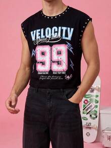FROVYX Vintage Racing Style Rivet Metal Decor Black Cropped Tank Top, Suitable For Fashion-Forward Young People Seeking Individuality - Black - View 5