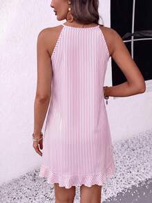 EMERY ROSE New Summer Style For Ladies: French Blue And White Striped Off-The-Shoulder A-Line Dress With Asymmetrical Ruffle Hem And Sleeveless Design For A Slimming Effect, Perfect For Vacation. - Multicolor - View 2