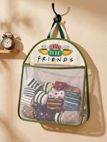 FRIENDS X Joivida 1個大容量透氣網格吊掛收納袋，防潮且多功能，適合存放襪子、玩具、盥洗用品，或作為輕便洗衣袋/垃圾袋。完美適用於日常居家、旅行、露營、宿舍生活或工作置物櫃，讓物品保持整潔通風 - 彩色 - 查看 1