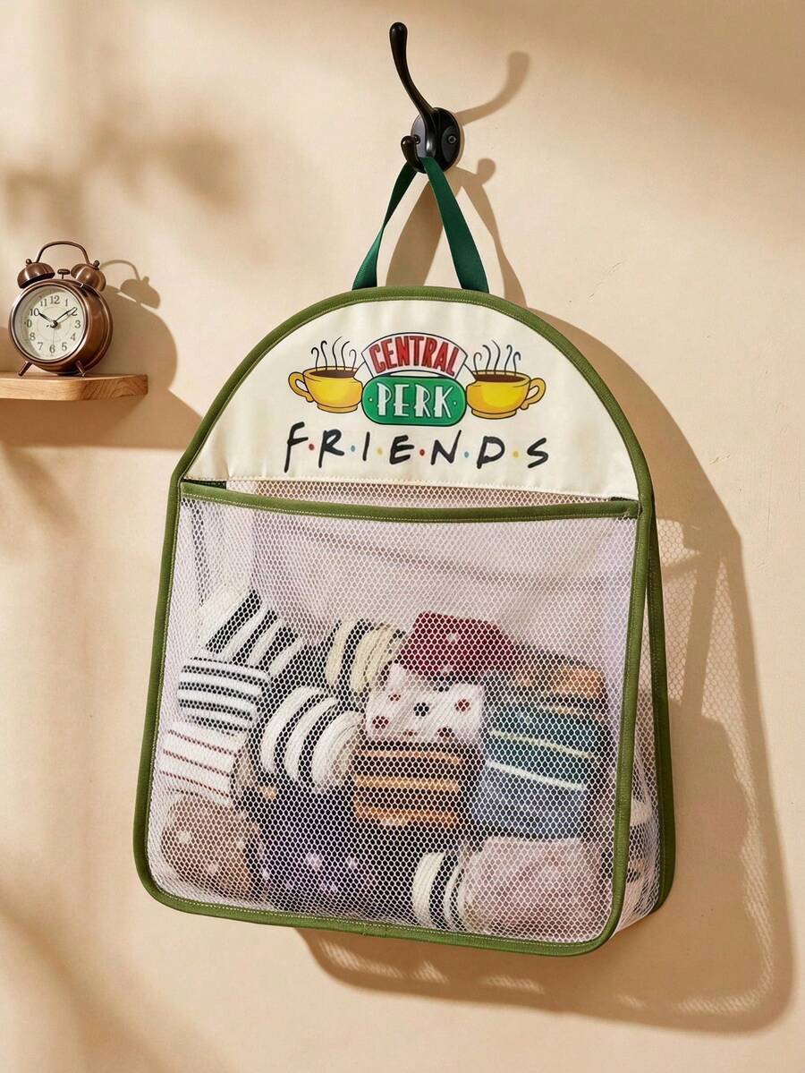 FRIENDS X Joivida 1個大容量透氣網格吊掛收納袋,防潮且多功能,適合存放襪子、玩具、盥洗用品,或作為輕便洗衣袋/垃圾袋。完美適用於日常居家、旅行、露營、宿舍生活或工作置物櫃,讓物品保持整潔通風 - 彩色 - 查看 1