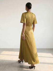 Zivah Women's Elegant Solid Color Waist-Cinching Long Dress - Mustard Yellow - View 11