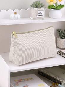 A Large-Capacity, Multi-Functional Pencil Case Made Of Plush Fabric With A Diamond Pattern And Solid Color Design. Suitable For Students And Offices, A Popular Stationery Accessory For The Back-To-School Season. - apricot - View 6