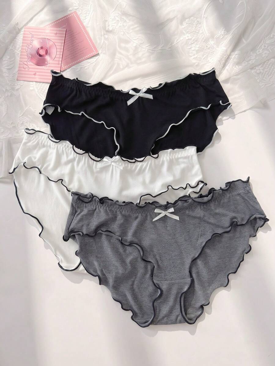 PetitDoll Bragas de triángulo para mujer cómodas y transpirables con borde de volantes, paquete de combinación de tres colores - Multicolor - Ver 1