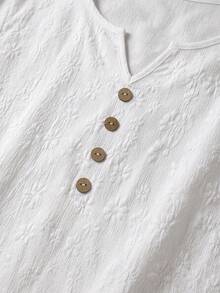 Rusticease Women's Casual Button-Up Textured Shirt For Summer Daily Wear - White - View 5