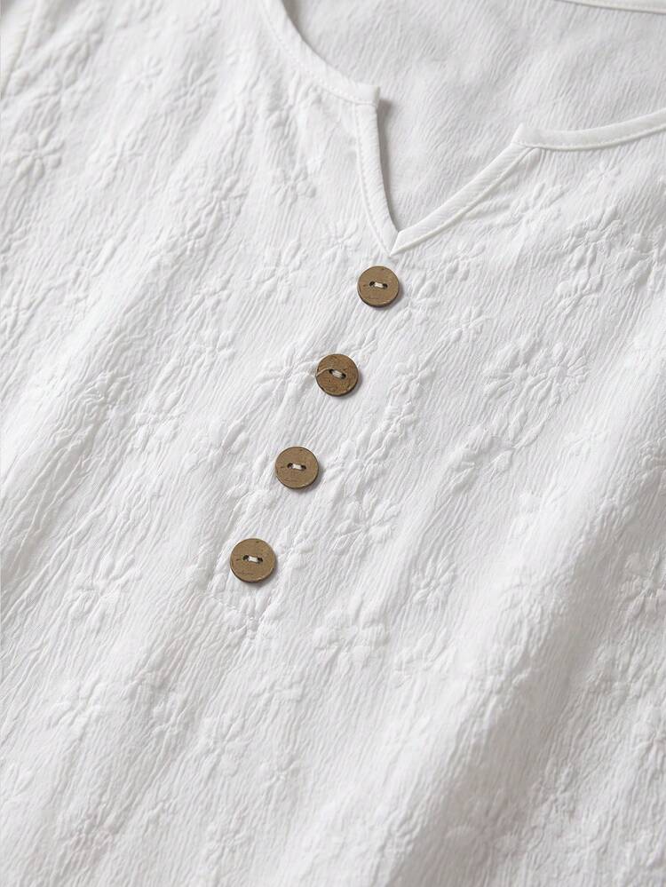 Rusticease Women's Casual Button-Up Textured Shirt For Summer Daily Wear - White - View 5