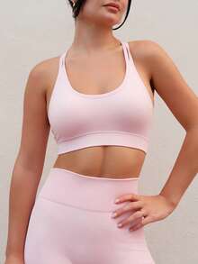 Nelanie Turli Women Plain Neck Minimalist Seamless Stretchy Sports Bra Fall - Baby Pink - View 3