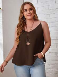 EMERY ROSE Camiseta de tirantes de unicolor versátil y casual de talla grande para uso diario - Marrón - Ver 1