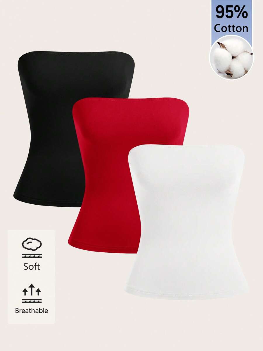 SHEIN BASICS Women's Casual Versatile Solid Color Tube Top - Multicolor - View 1