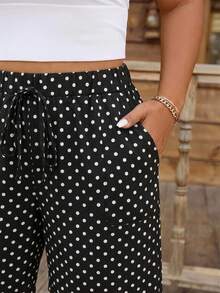 Comfylo Plus Size Women's Polka Dot Wide Leg Casual Loose Shorts Black Shorts Wide Leg Shorts Elastic Waist Shorts Black Skirt Shorts Casual Shorts Elastic Waist Shorts, Women's Autumn Clothing - Multicolor - View 5