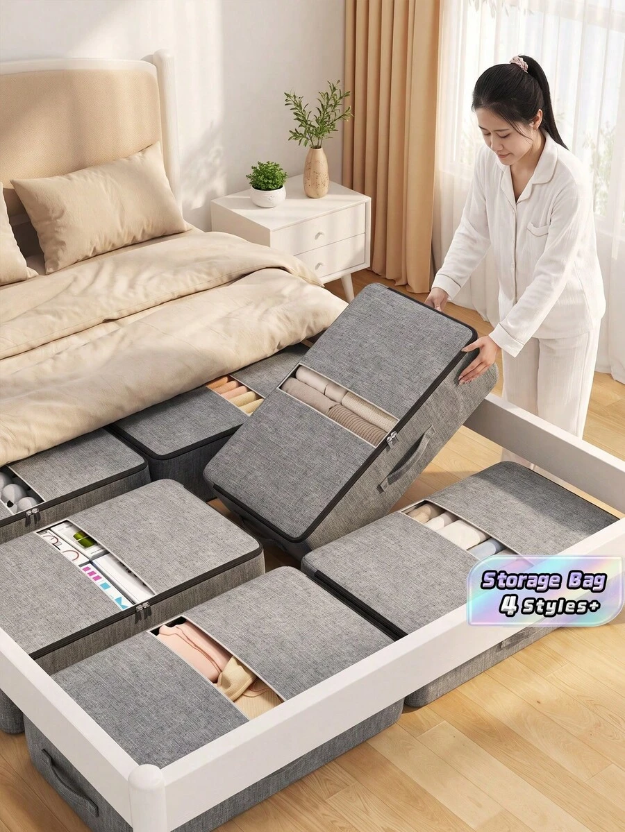 Foldable Underbed Storage Bags With Zipper, 4 Sizes Available (M/L/XL/XXL), Under Bed Organizer For Clothes, Blankets, Comforters, Duvets, Bedding, Seasonal Clothing Storage