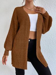 EURMUSE Plain Solid Color Dropped Shoulder Cardigan, Casual & Versatile, Autumn/Winter,Cardigans For Women,Long Cardigans Woman,Petite Cardigans,Cardigans - Brown - View 5