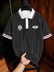 Gym Rark Men's Striped Letter Print Casual Versatile Daily Travel Sports POLO Shirt - Multicolor - View 3